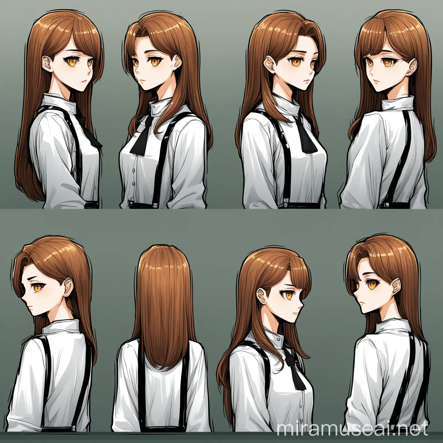 Dynamic Hair Illustrations in Webtoon Style Front Side Back and Top Views