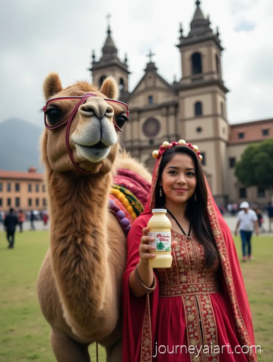 Lebanese-GirlCamel-with-Hummus-Bottle-and-Camel-in-Traditional-Dress-with-Hummus-Bottle-in-Parque-Calderon-Cuenca-Ecuador