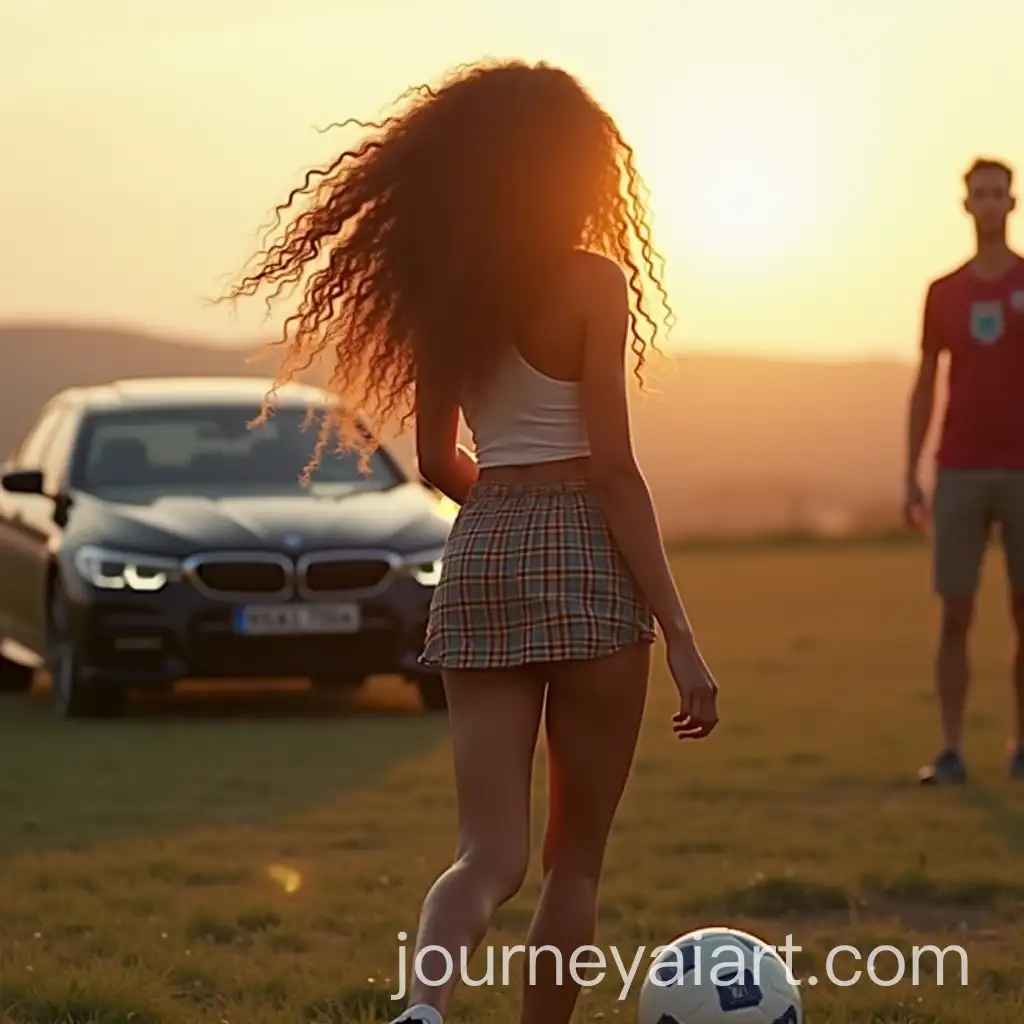 Young-Woman-Performing-Soccer-Trick-at-Sunset-with-BMW-in-the-Background