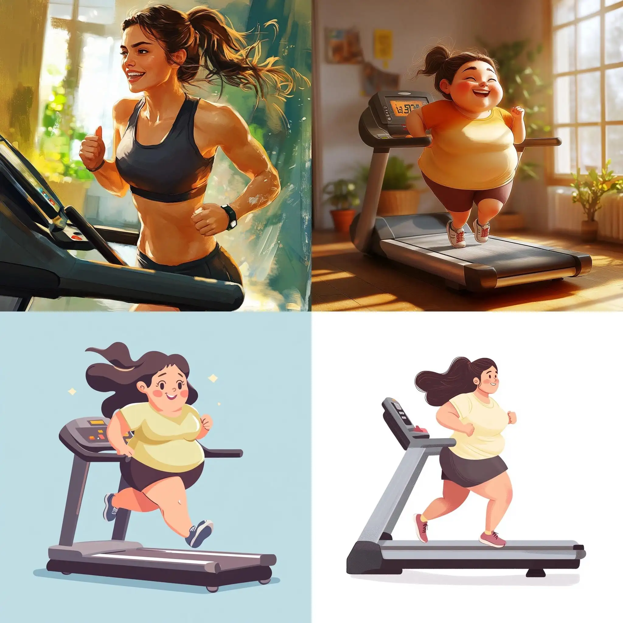 Cheerful-Brunette-Girl-Running-on-Treadmill-Fitness-Exercise-Concept