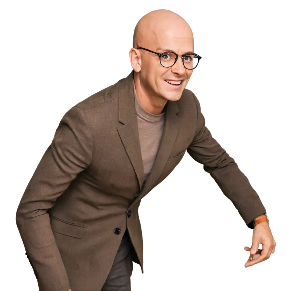 A bald man with eye glasses