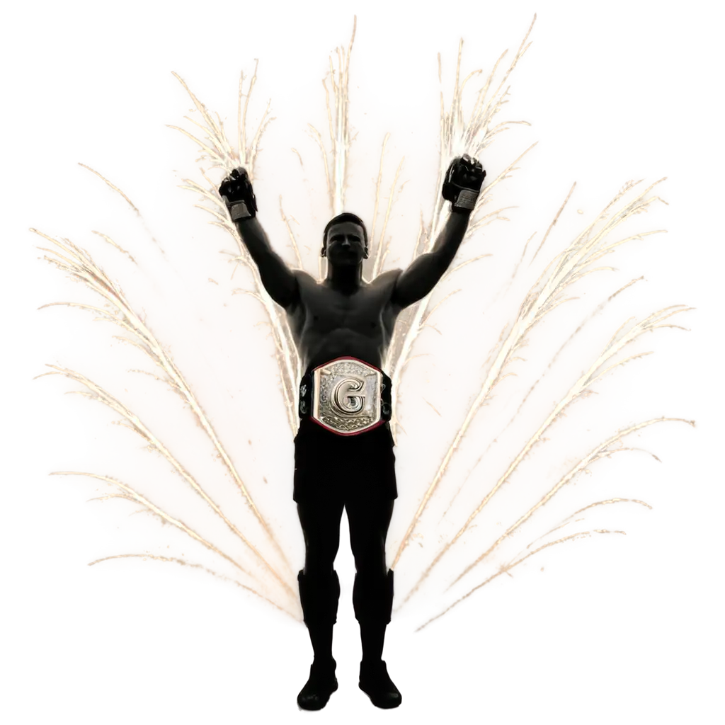 PNG-Image-of-Wrestler-Holding-Championship-Belt-Silhouette-with-Fireworks-Background