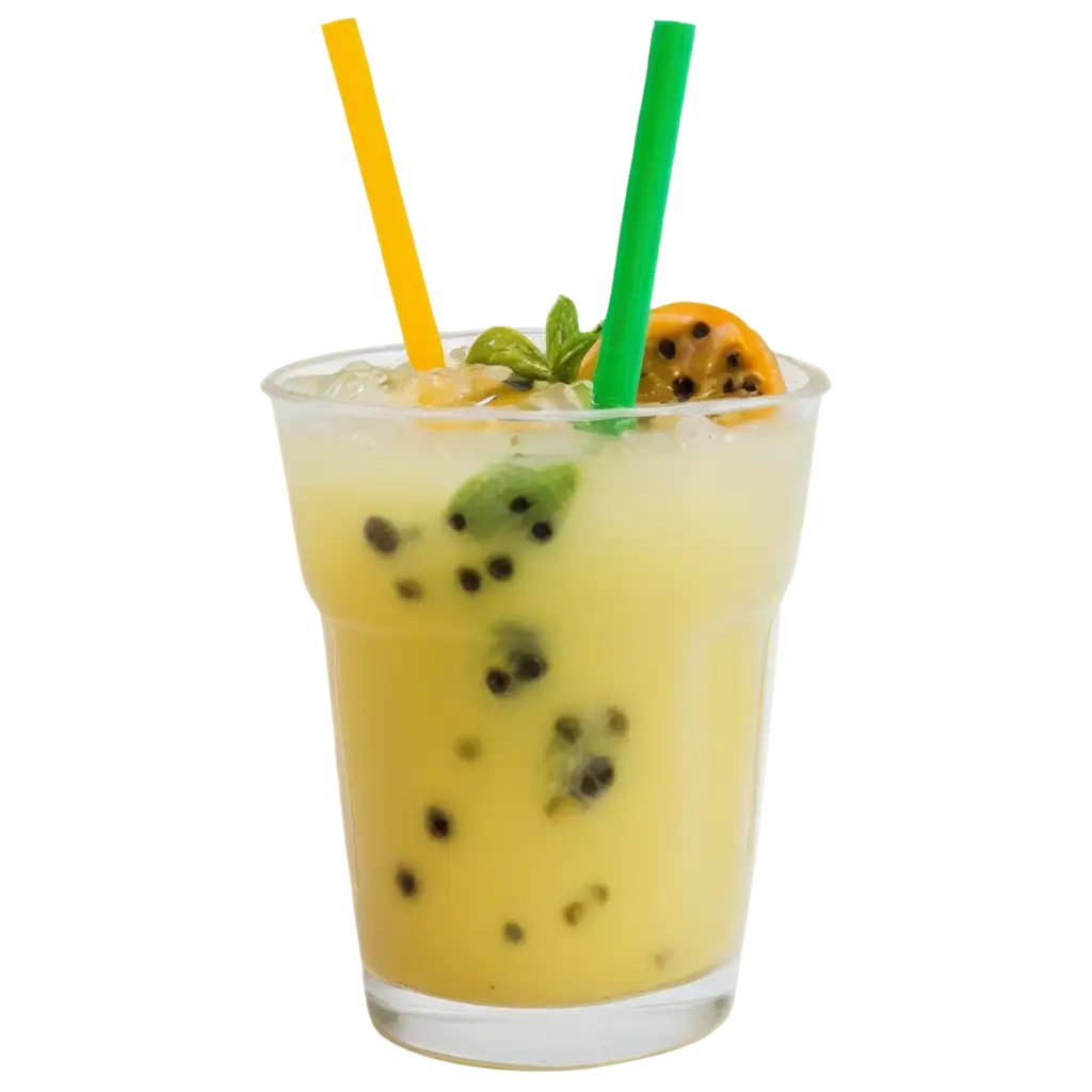 Passion-Fruit-Caipirinha-Drink-PNG-Image-in-a-700-Milliliter-Plastic-Cup-with-Ice-and-Cold-Sweat