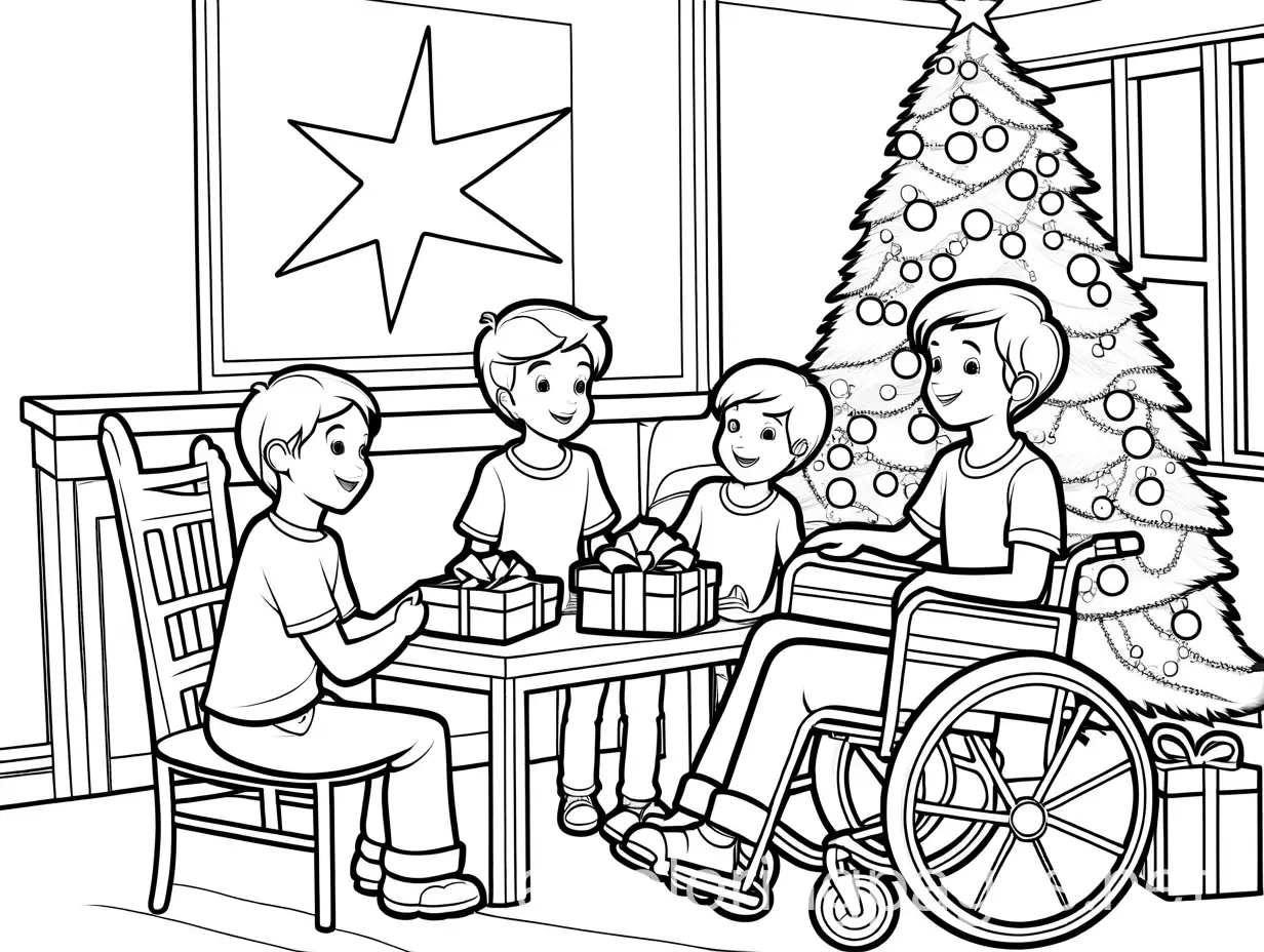 Children-Opening-Christmas-Presents-Under-a-Starry-Sky-Coloring-Page