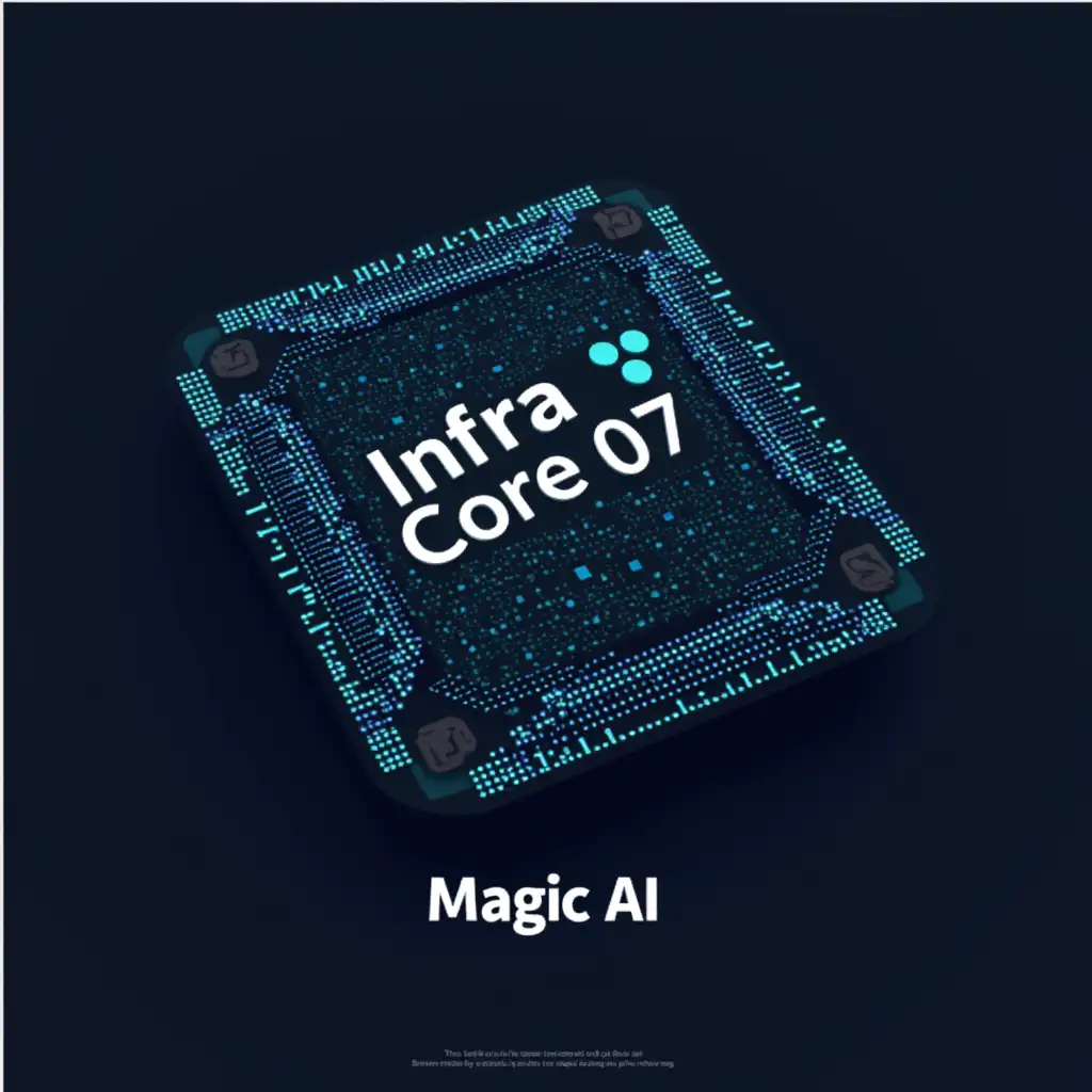 This is a logo designed for a chip, with patterned text on it displaying ‘InfraCore 007’, and English text below saying ‘Magic AI’.
