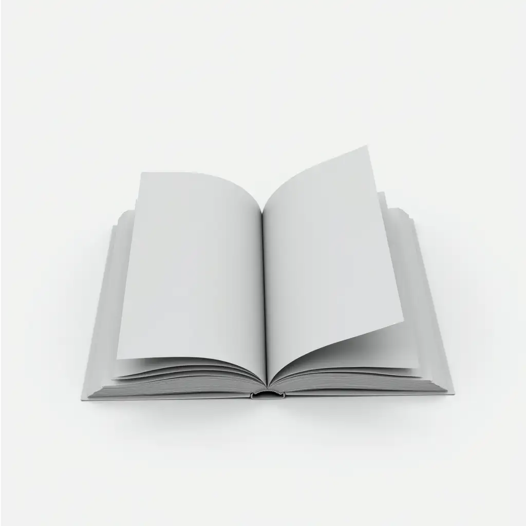 one book it's open, book in monotonous gray color, white background