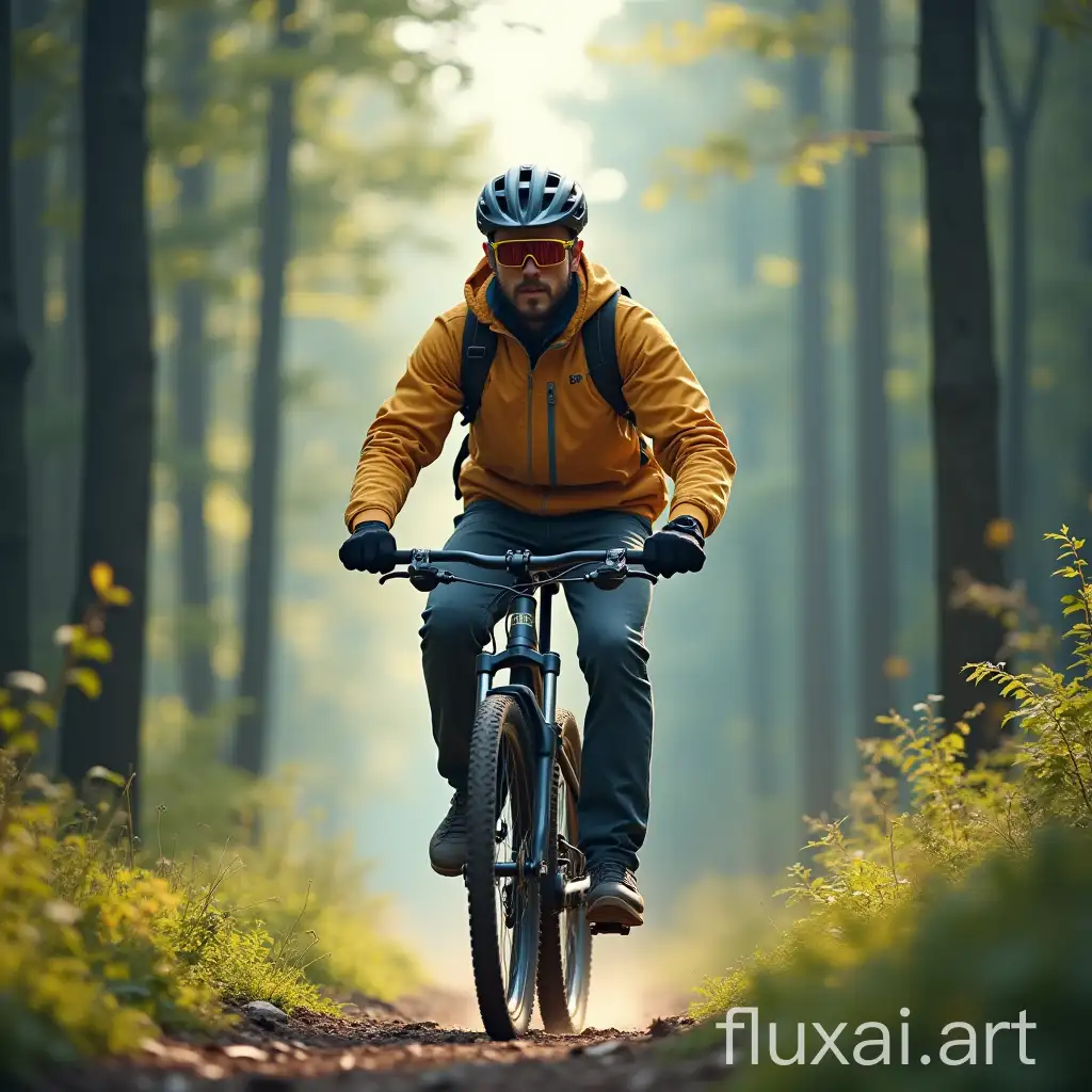 Flat man on bike in the forest