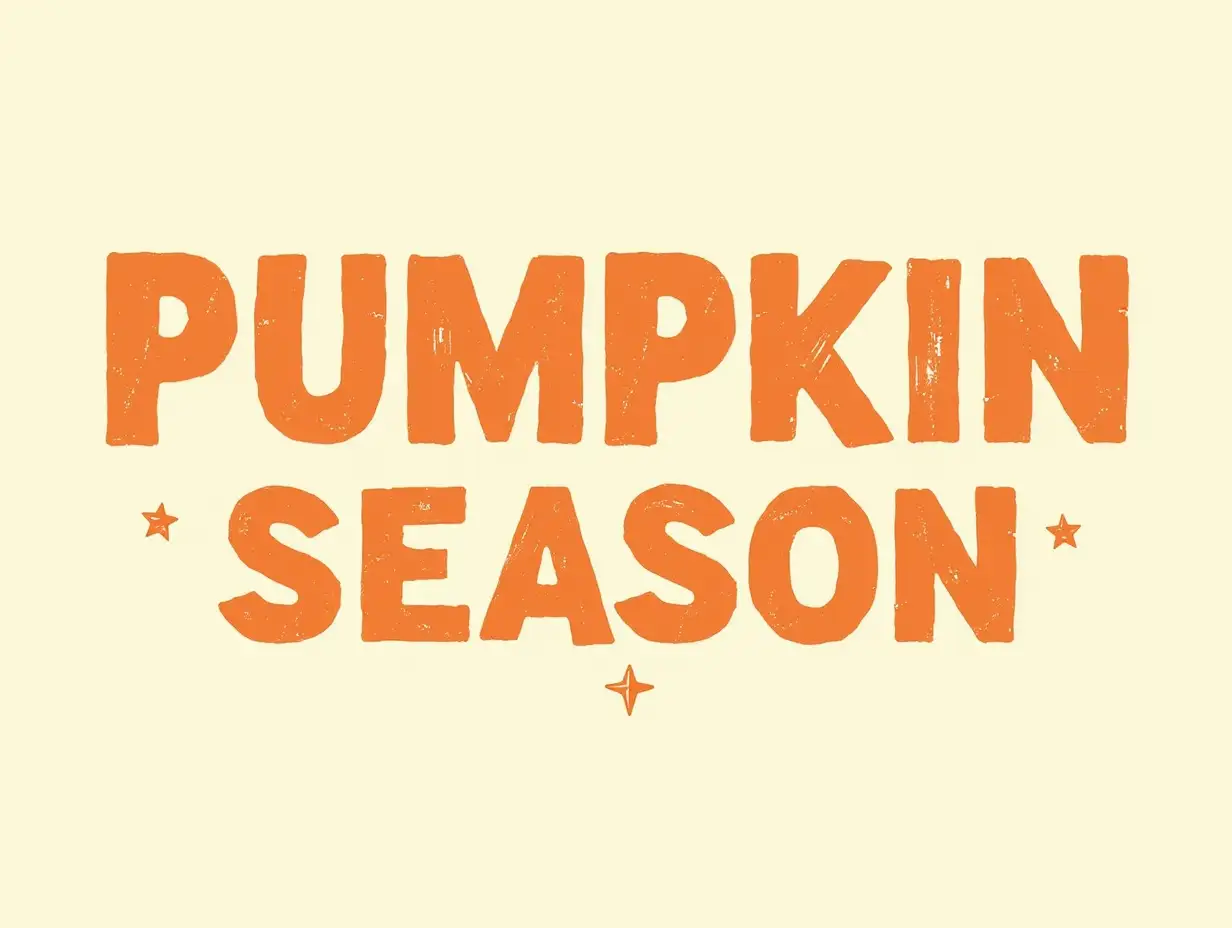 Sketch style. Create a vintage-style graphic with the text PUMPKIN SEASON in bold, orange letters. The letters should have a distressed, worn look, as if they've been printed on a t-shirt for years. The background should be a soft, creamy beige. For a more detailed touch, consider adding a subtle texture, like a light linen weave.