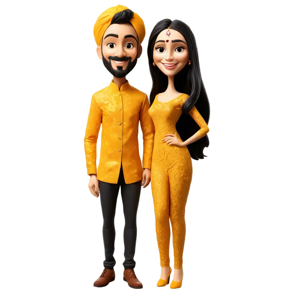 Haldi-Caricature-Bride-and-Groom-Standing-PNG-Image-Joyful-Wedding-Cartoon-Art