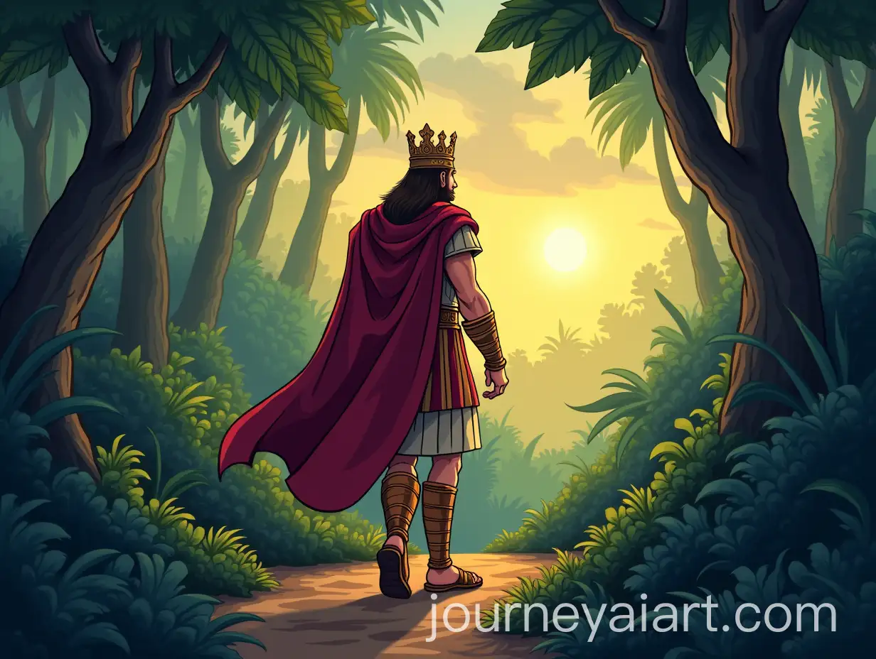 Roman-King-Strolling-in-Evening-Jungle-Vintage-Cartoon-Style