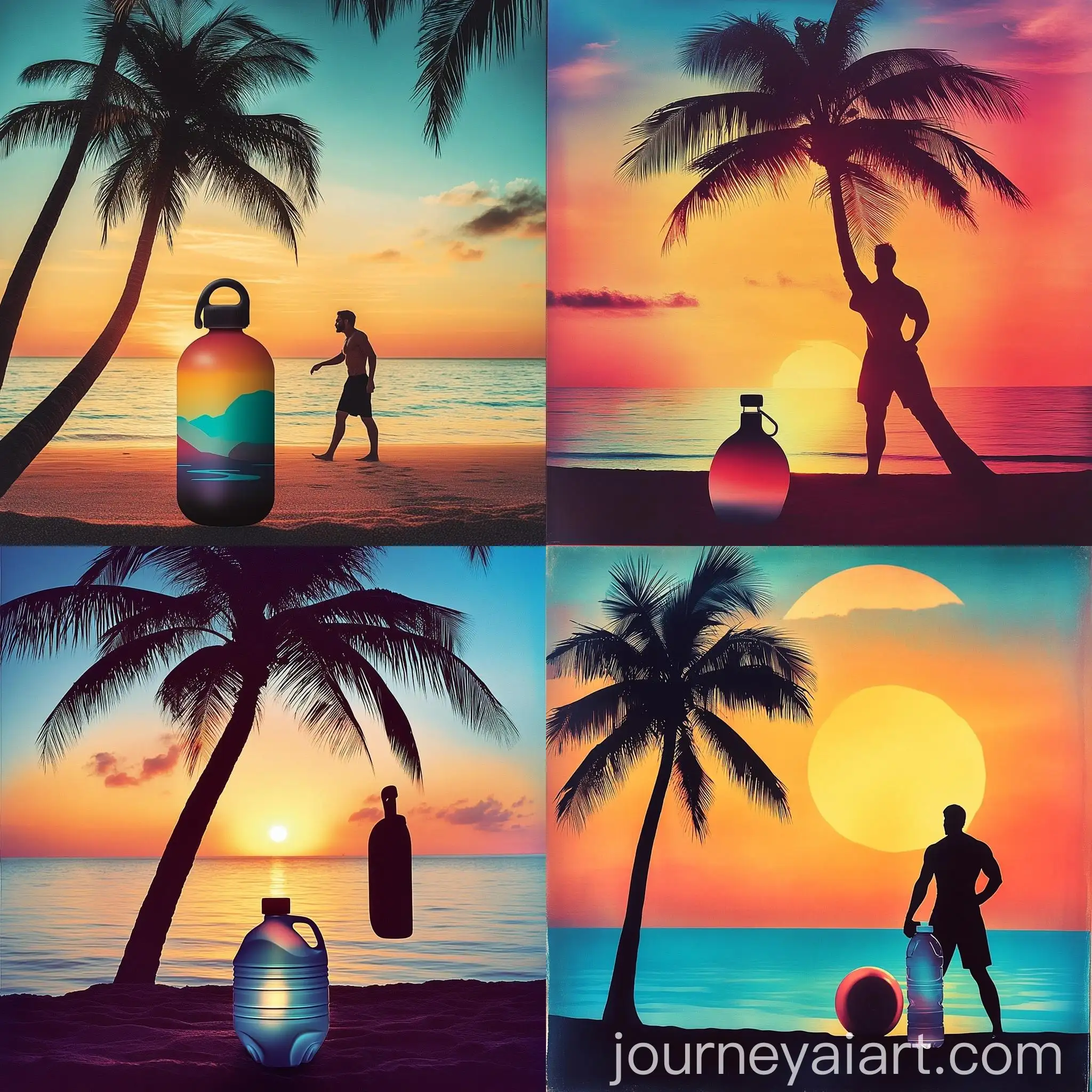 Vintage-1985-Florida-Sunset-Beach-Scene-with-Palm-Trees
