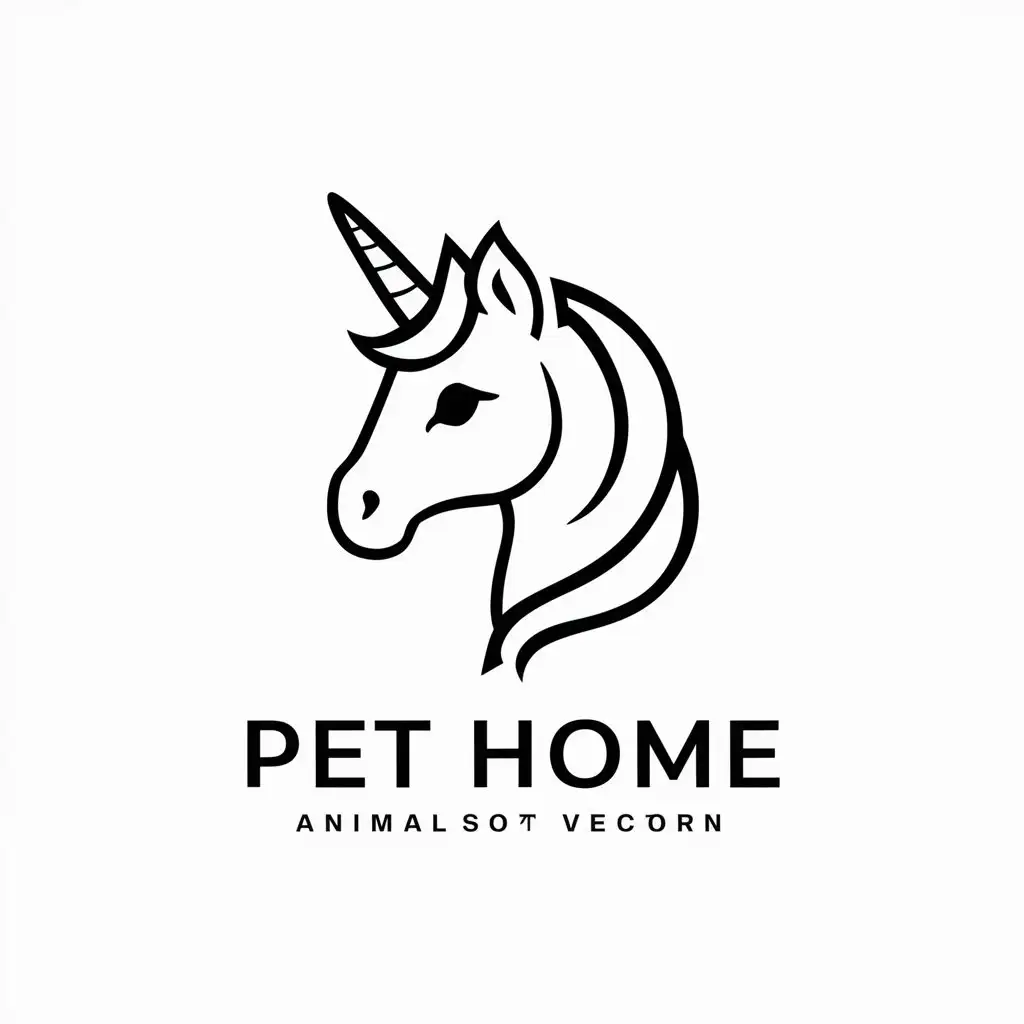 a vector logo design,with the text "PET HOME", main symbol:unicorn headshot,Minimalistic,be used in Animals Pets industry,clear background