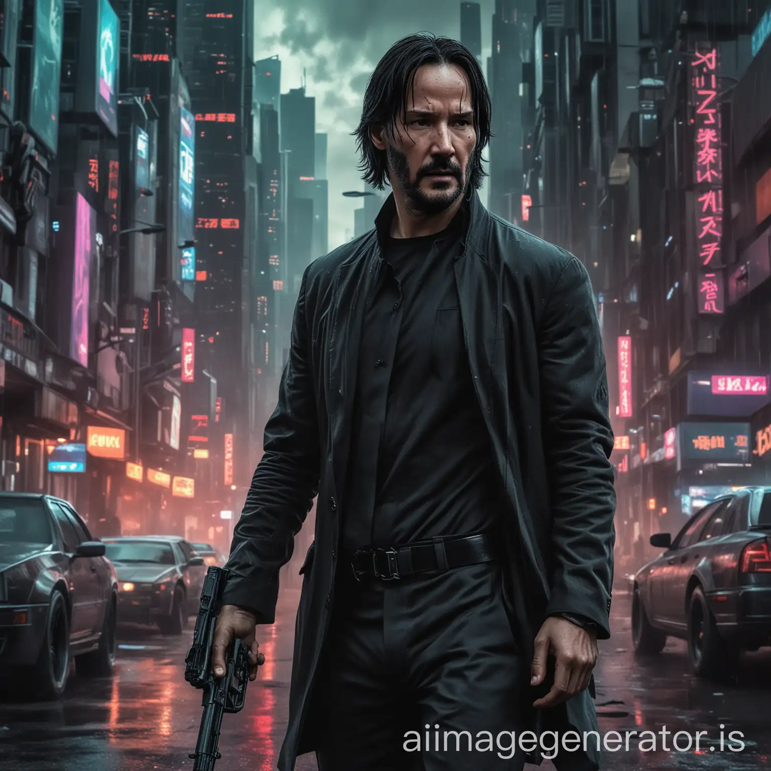 Keanu-Reeves-as-John-Wick-in-Cyberpunk-City-with-Skyline-Background