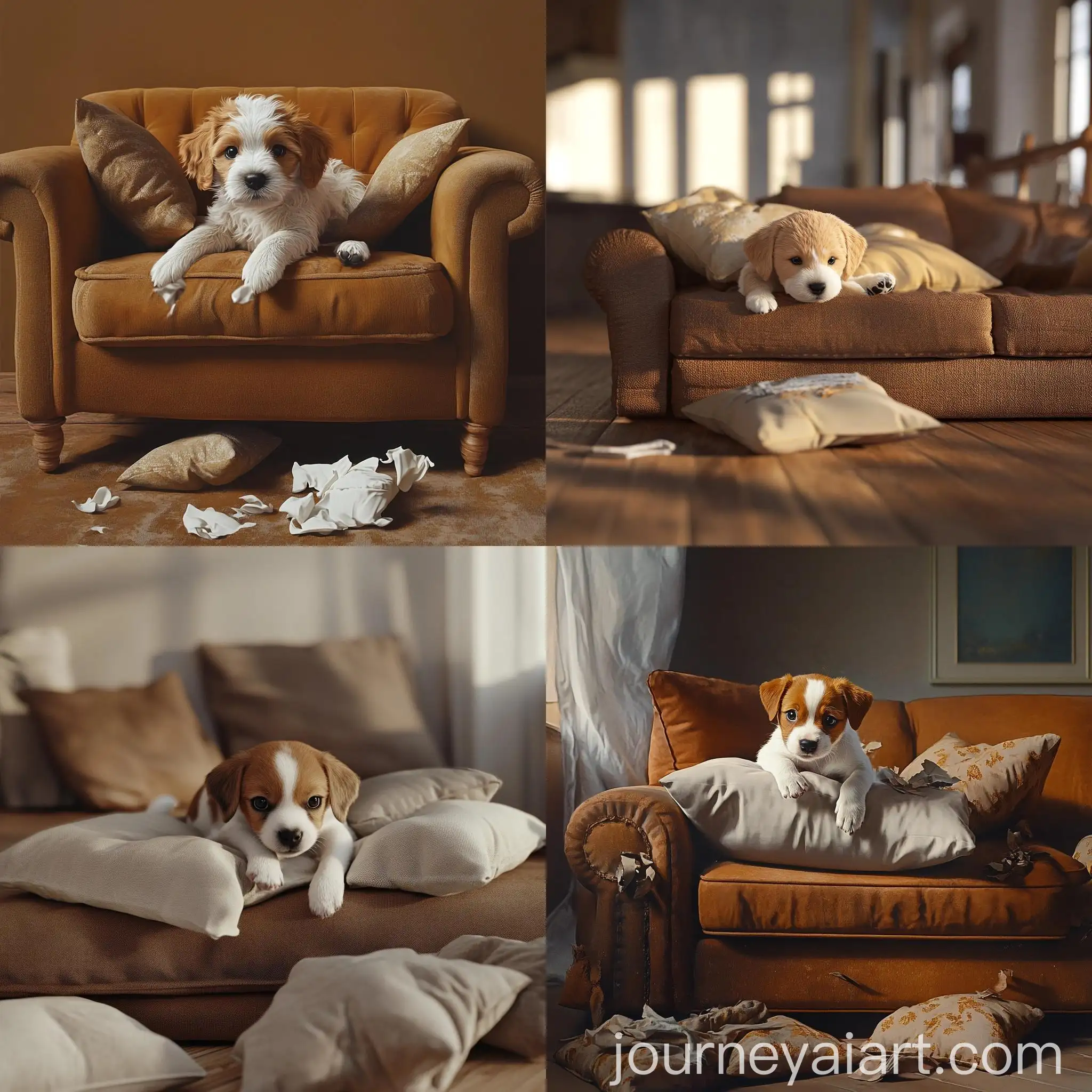 Playful-Puppy-on-a-Cozy-Sofa-with-Scattered-Pillows