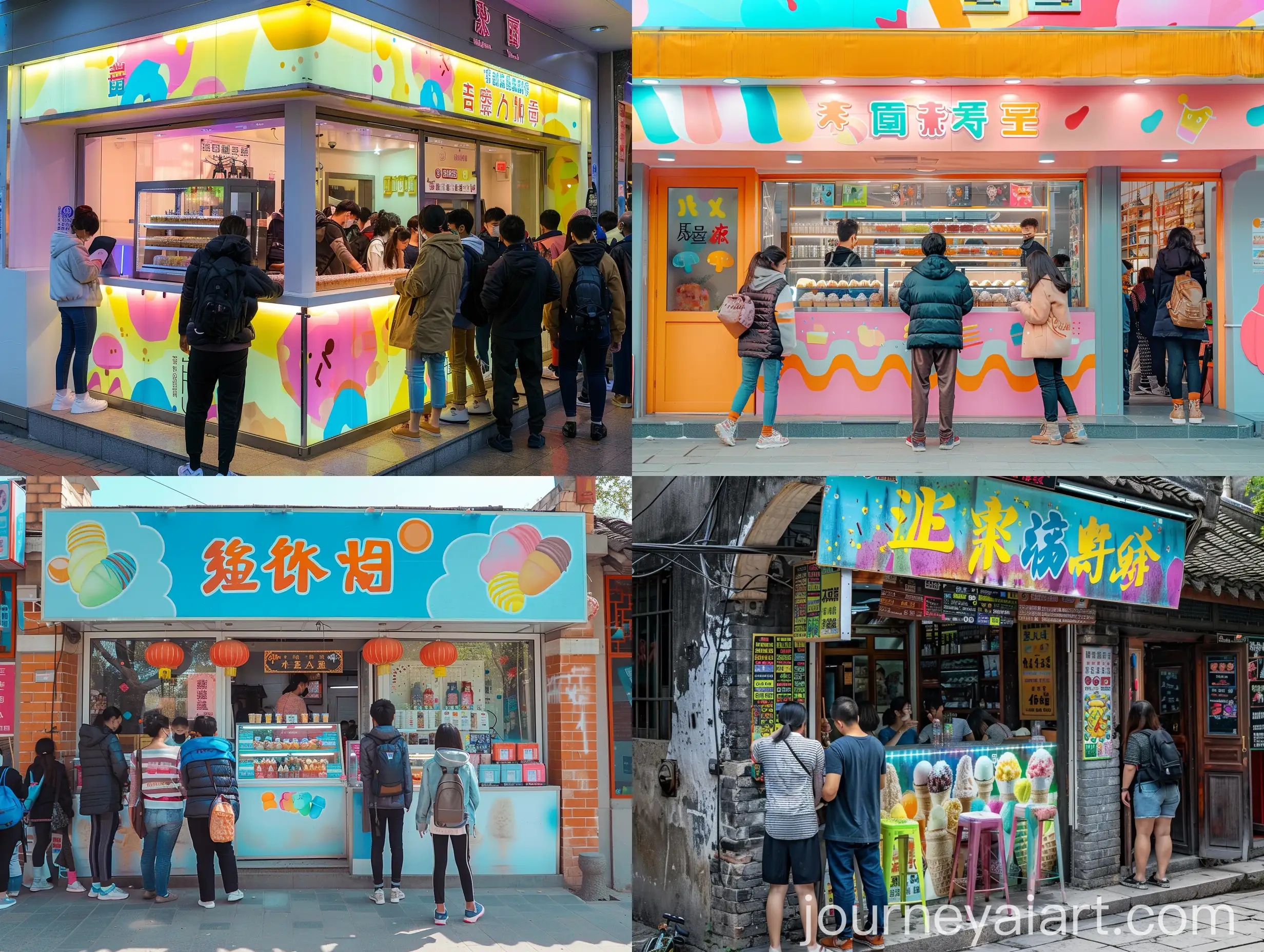 Colorful-Ice-Cream-Shop-in-China-with-People-Waiting-in-Line