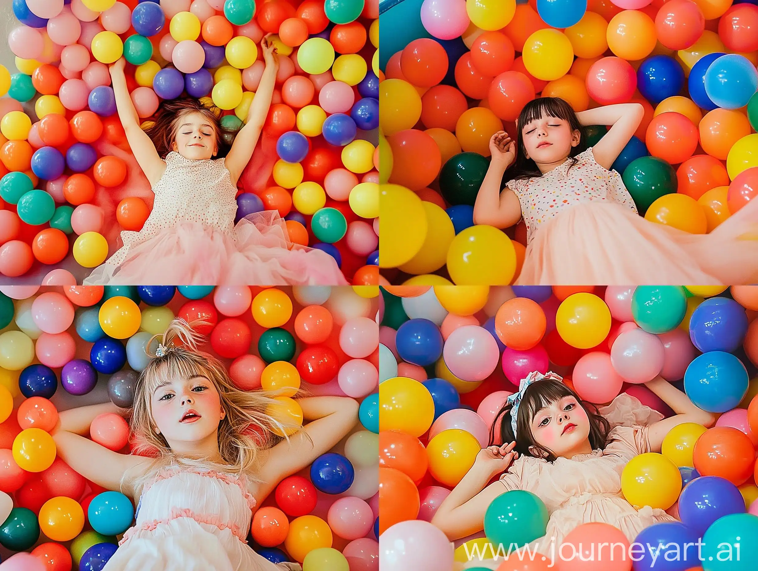 Whimsical-Girl-Relaxing-in-a-Pool-of-Vivid-Colored-Balls