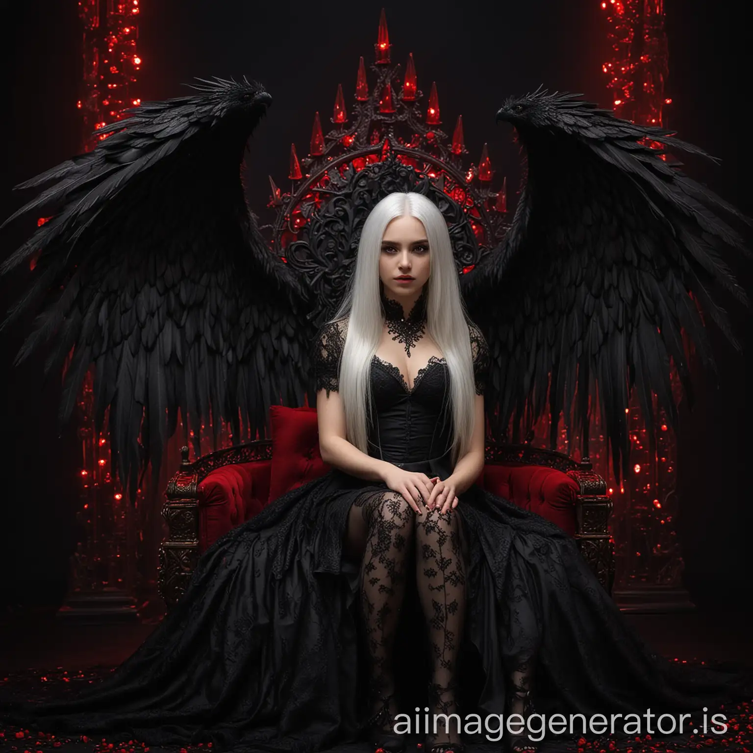 Girl-with-Black-Wings-and-Lace-Dress-Sitting-on-a-Black-Throne