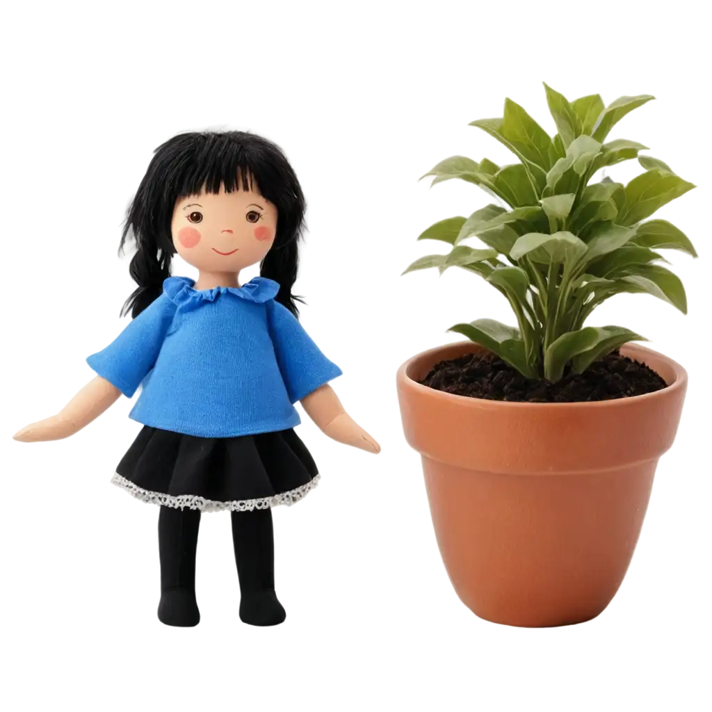 Cloth-Doll-PNG-with-Blue-Flowerpot-A-Unique-and-Versatile-Image-for-Your-Creative-Needs