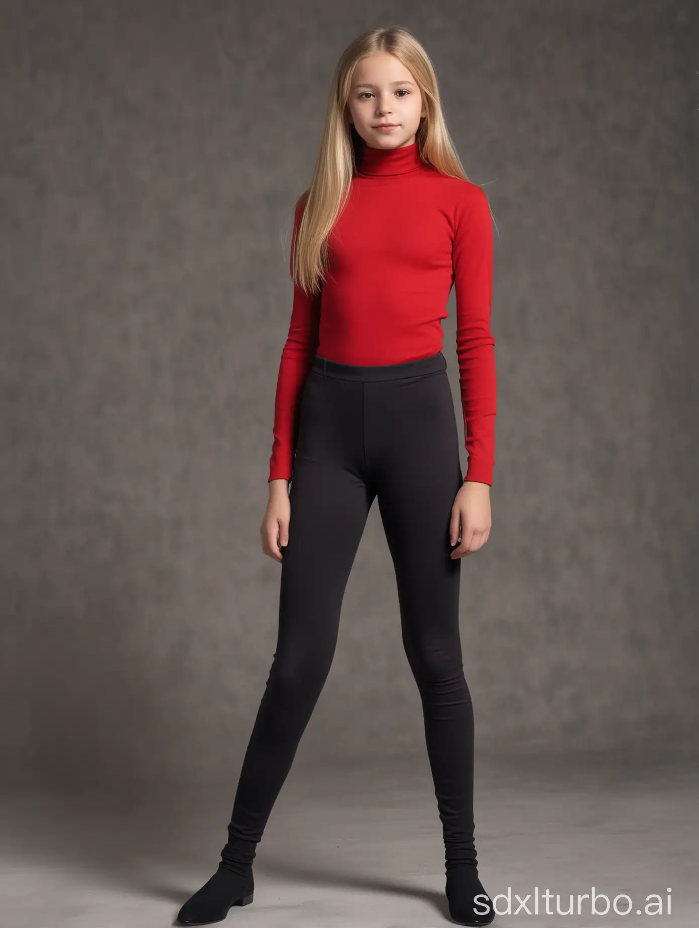 European-Teenage-Girl-Posing-in-Red-Turtleneck-and-Tight-Leggings