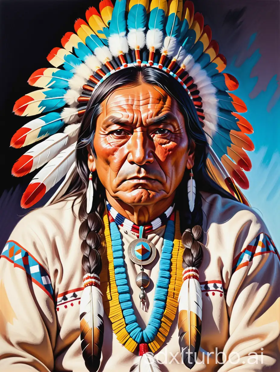 Colorful-Portrait-of-Chief-Tatanka-Iyotake-Sitting-Bull-Indian-Warrior