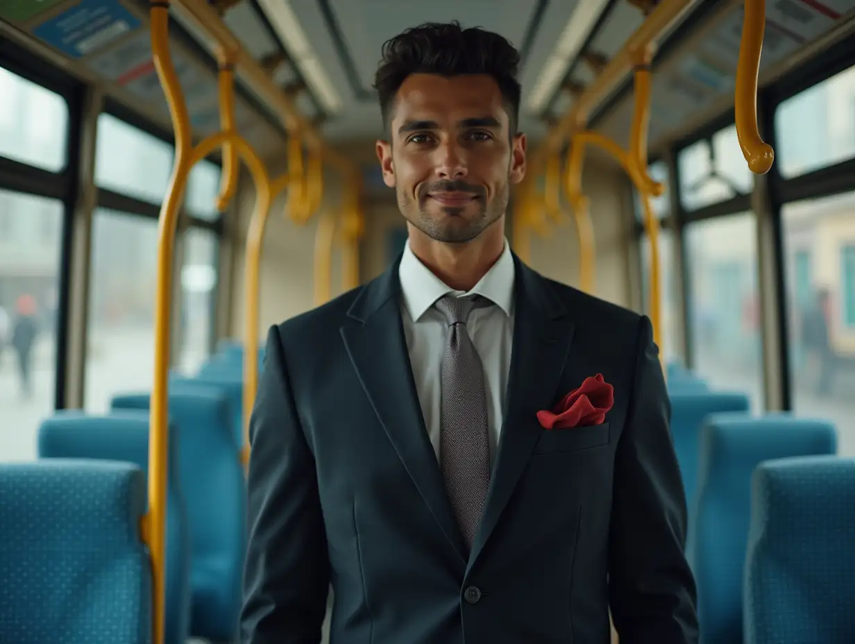 Stylish man standing on a public bus