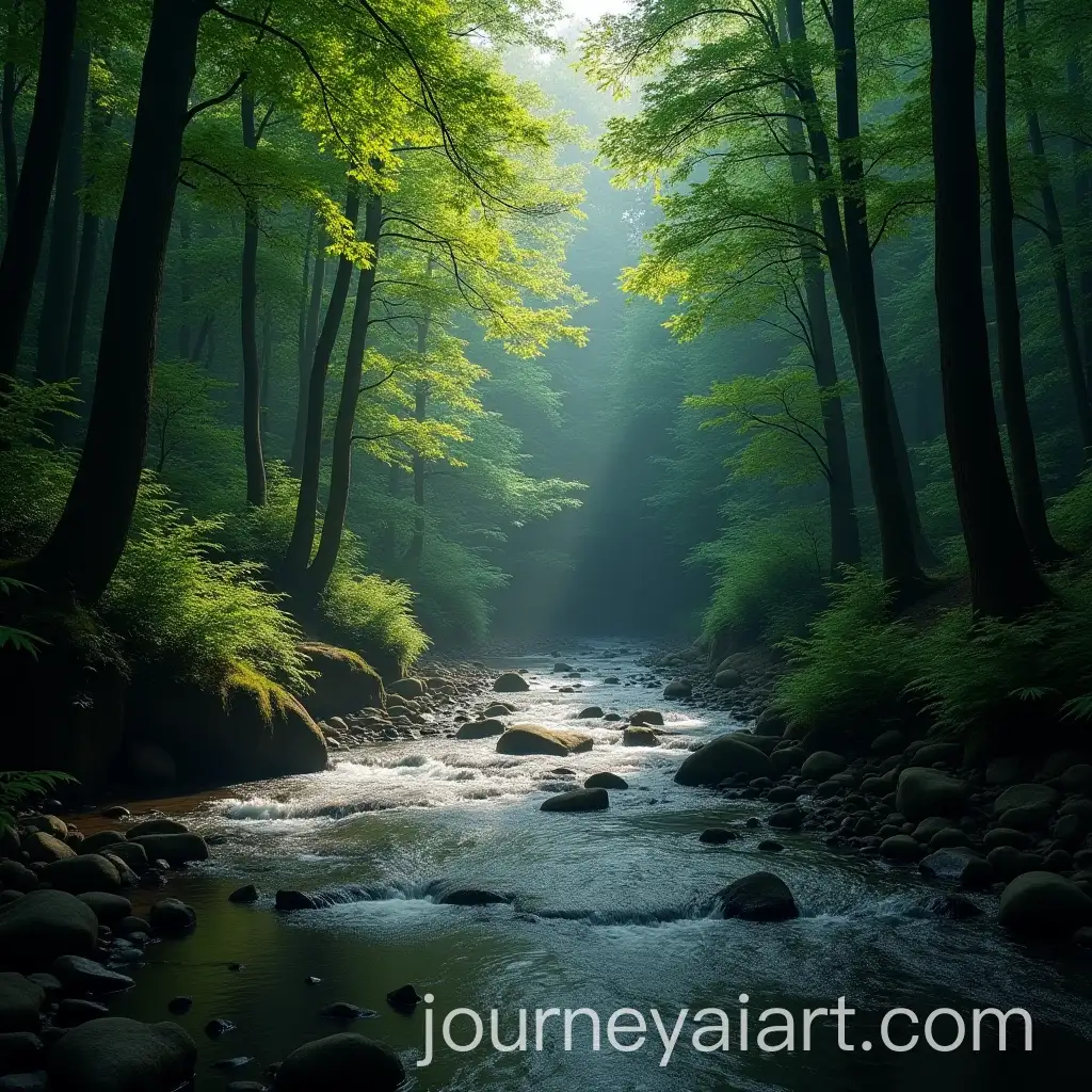 Peaceful-River-Flowing-Through-a-Lush-Forest-Landscape