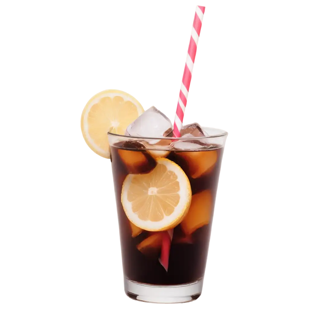 Refreshing-PNG-Image-Dark-Liquid-in-a-Cup-with-Ice-Straw-and-Lemon-Slice