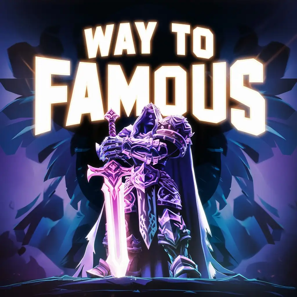 A picture with the inscription "Way to Famous" for an avatar in Discord in the style of World of Warcraft. The inscription should be in the center of the picture with very bright text