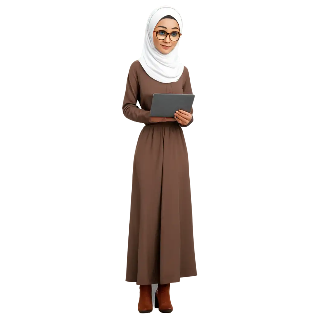 Female-Character-PNG-Wearing-Hijab-with-Glasses-Using-Laptop-for-Online-Quran-Classes