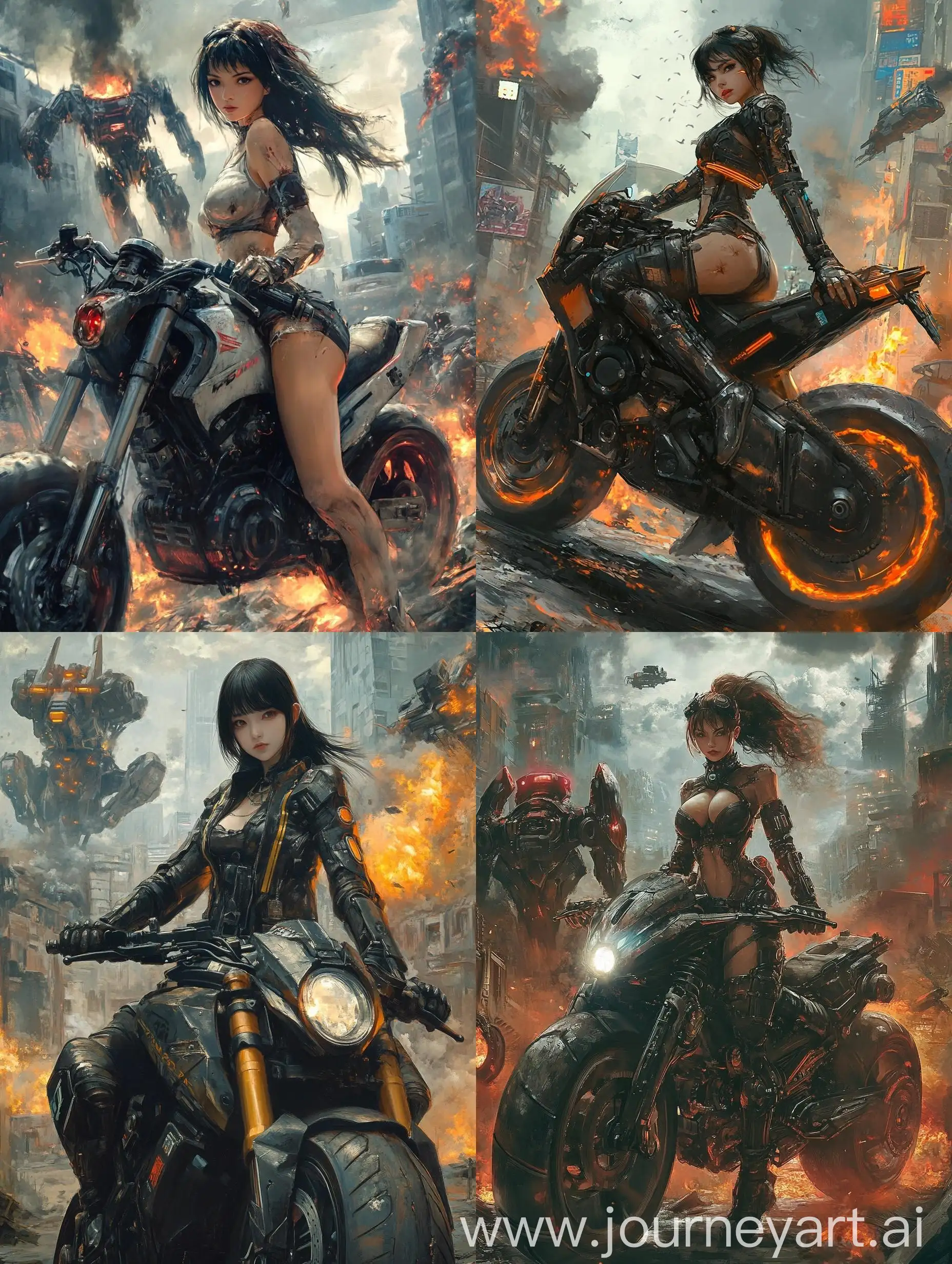 Japanese-Female-Warrior-in-Iron-Armor-with-Advanced-Weapon-and-Motorcycle-in-WarTorn-City