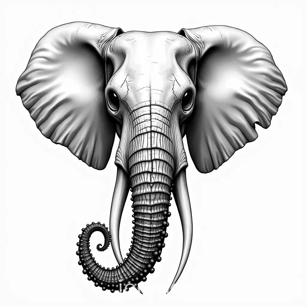 Mystical-Elephant-Skull-with-Octopus-Tentacles-in-Monochrome