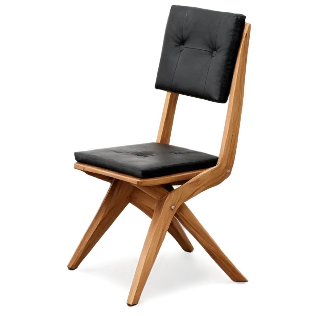 Minimalist-Muiracatiara-Chair-with-Black-Leather-Cushions-PNG-Image