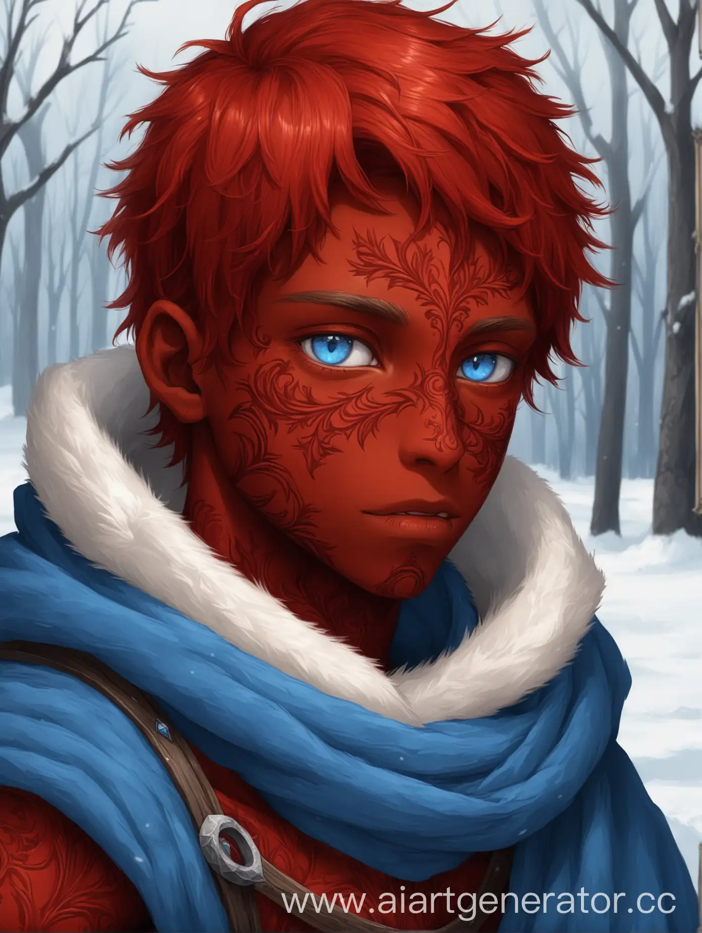 Youth-with-Red-Skin-and-Blue-Eyes-in-Medieval-Winter-Setting