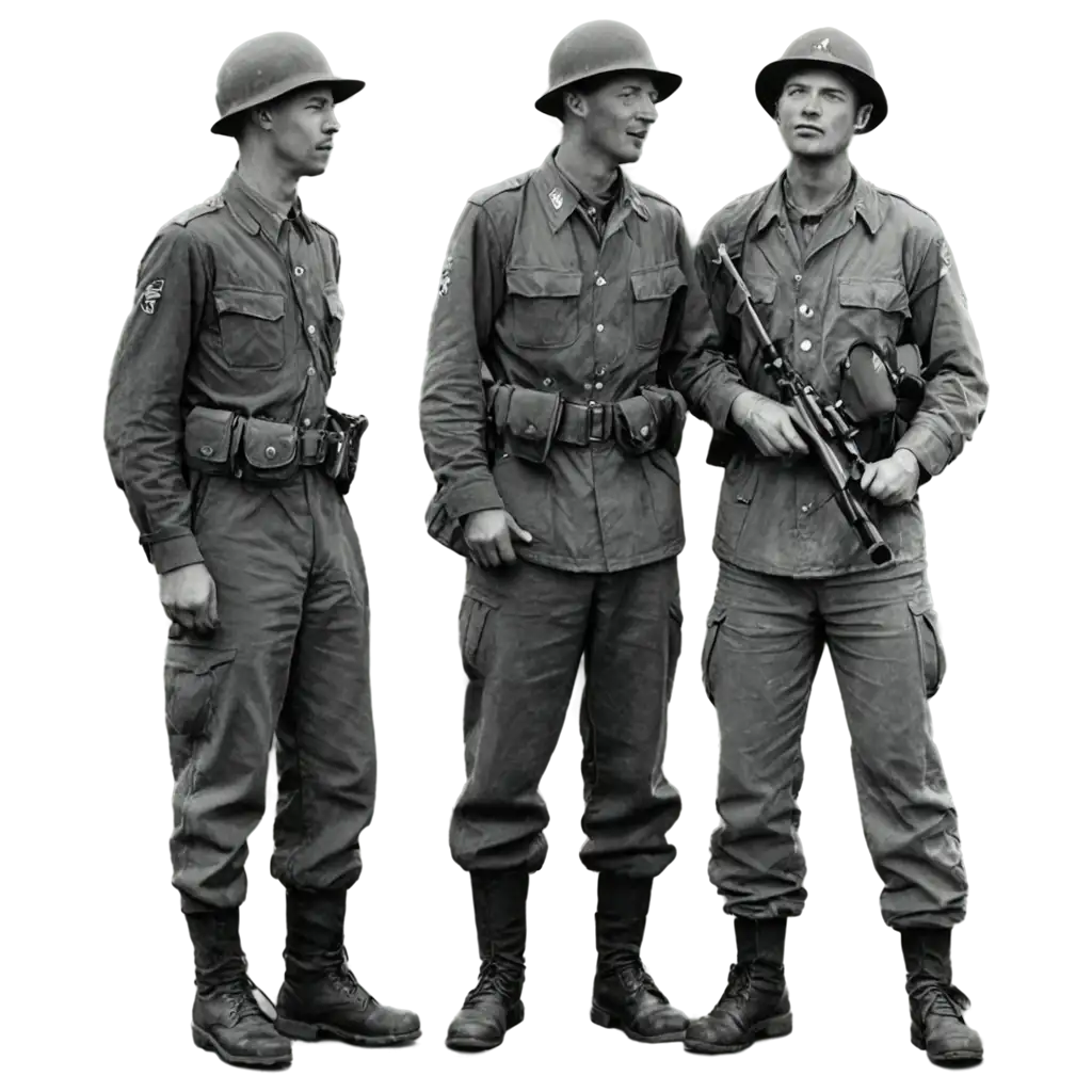 WWII-Soldiers-Standing-in-Black-and-White-PNG-Historical-Image-for-Web-and-Design-Use