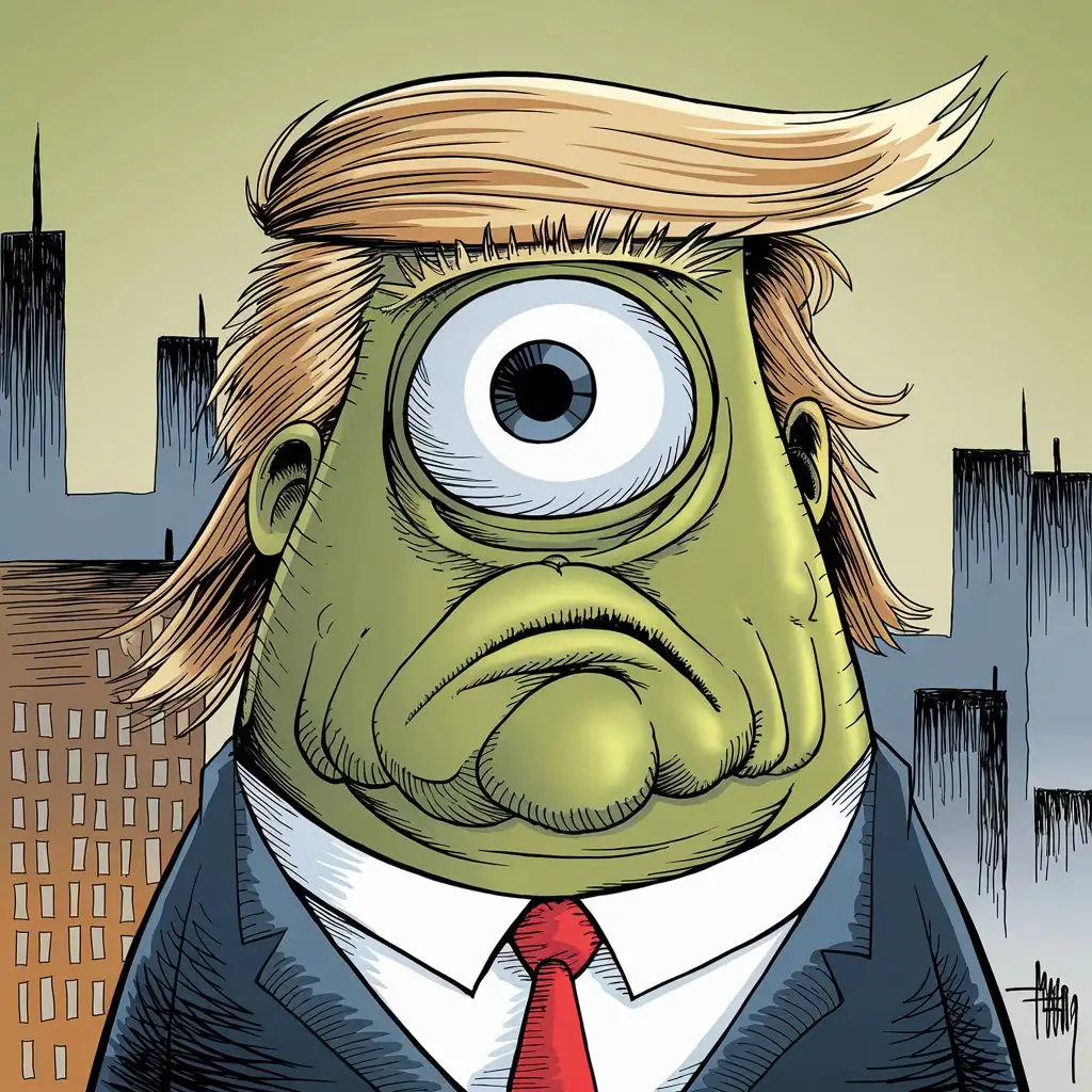 Trump and monster with big eyes