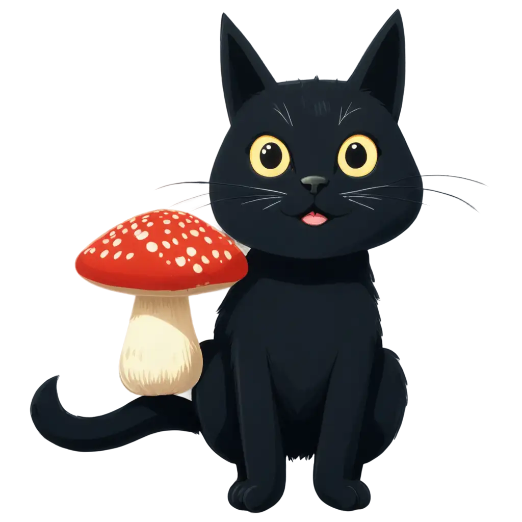 Black-Cat-with-Mushroom-Chibli-PNG-HighQuality-Transparent-Image-for-Creative-Projects