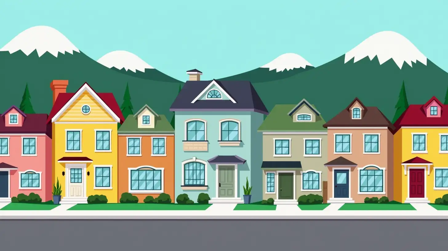 Cartoon City Scene with Playful South Park Style Houses