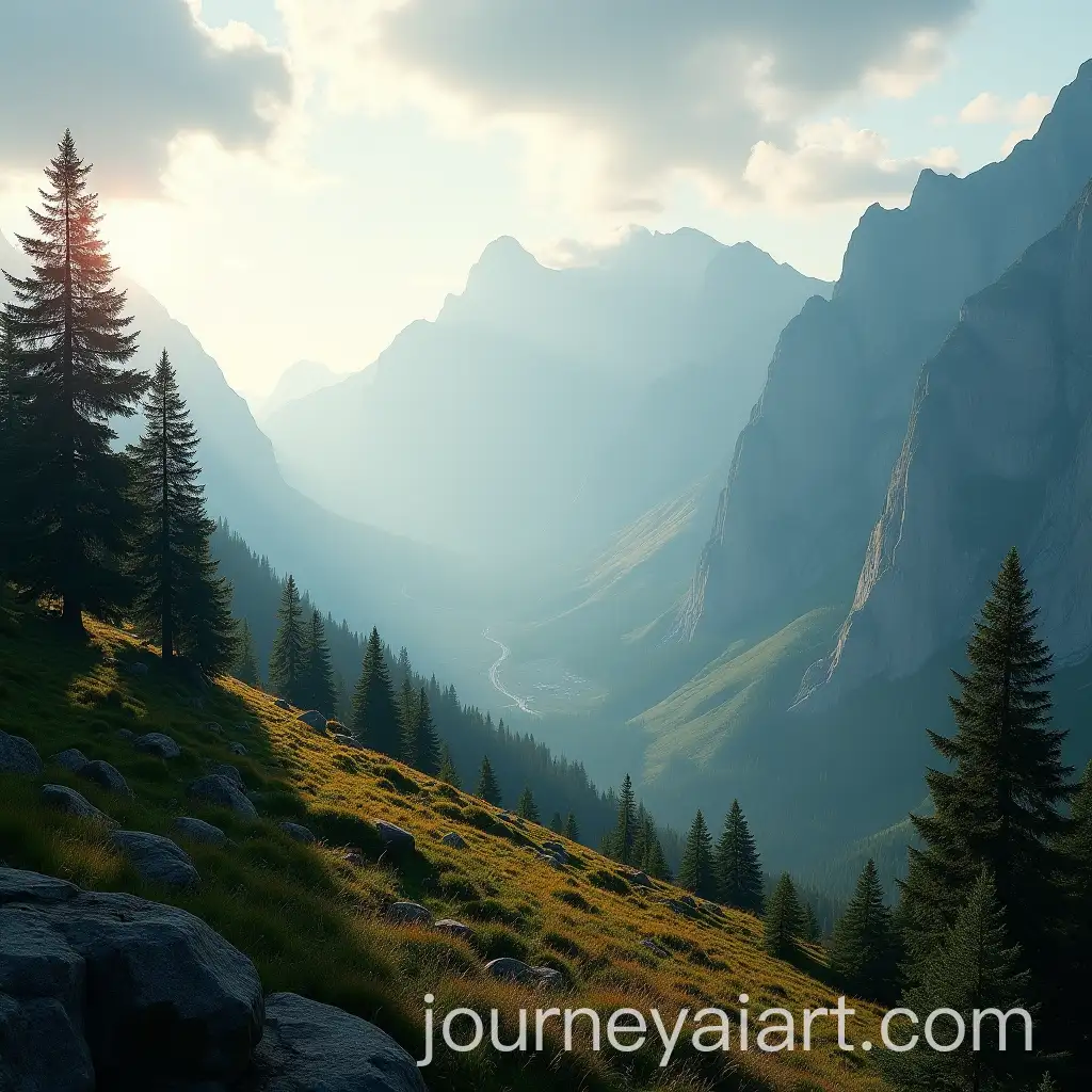 Serene-Mountain-Landscape-with-Majestic-Peaks-and-Soft-Clouds
