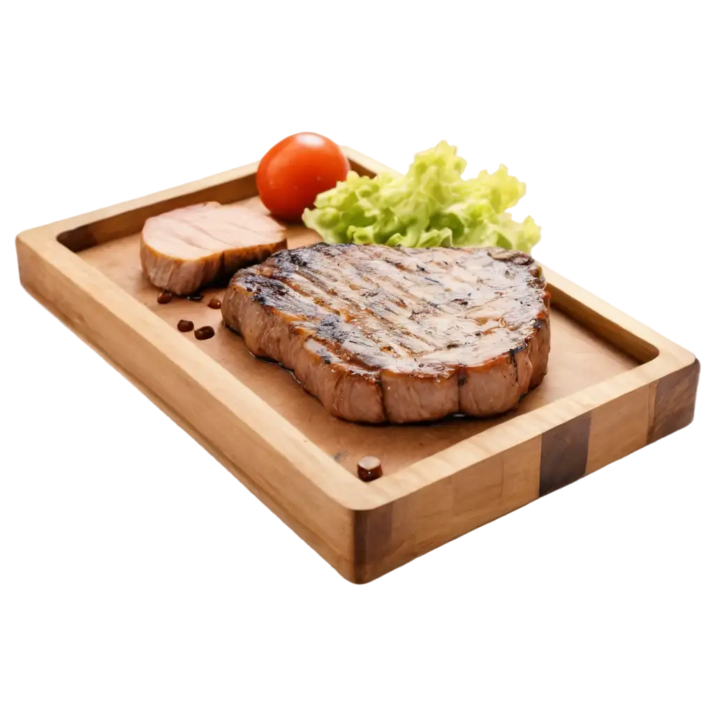 Pork-Steak-on-a-Wooden-Tray-PNG-HighQuality-Image-for-Culinary-and-Branding-Use