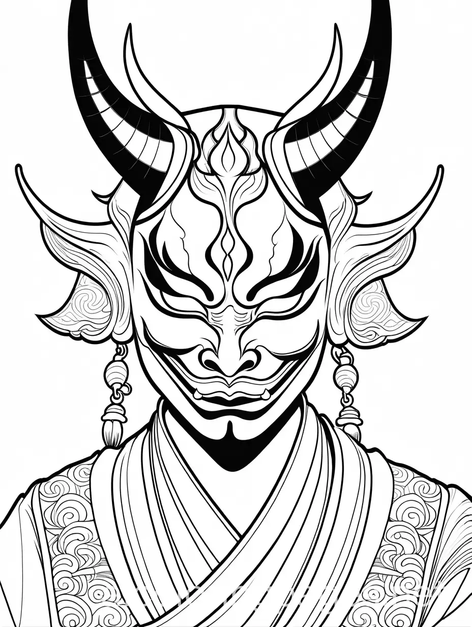 Japanese-Vengeful-Female-Spirit-Hannya-Mask-Coloring-Page