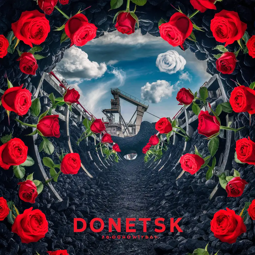 Coal-Mine-with-Red-Roses-and-Clouds-in-Donetsk