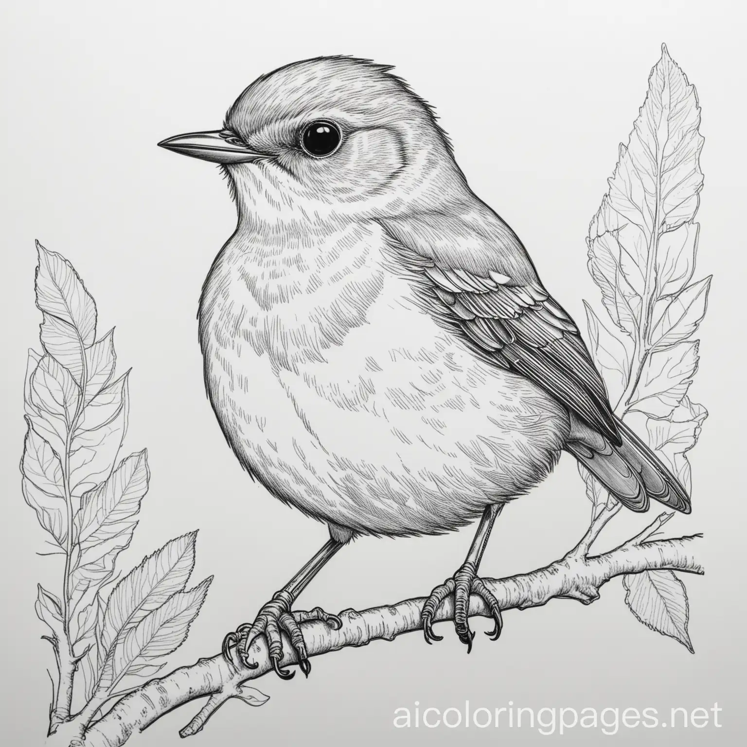 red robin, Coloring Page, black and white, line art, white background, Simplicity, Ample White Space. The background of the coloring page is plain white to make it easy for young children to color within the lines. The outlines of all the subjects are easy to distinguish, making it simple for kids to color without too much difficulty