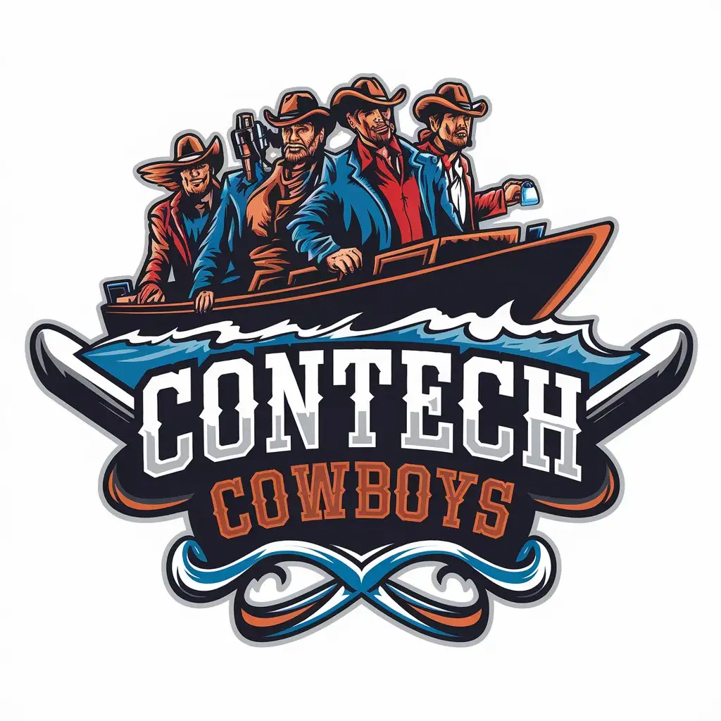 LOGO Design for Contech Cowboys Vector Logo with Cowboys on a Party Boat Theme