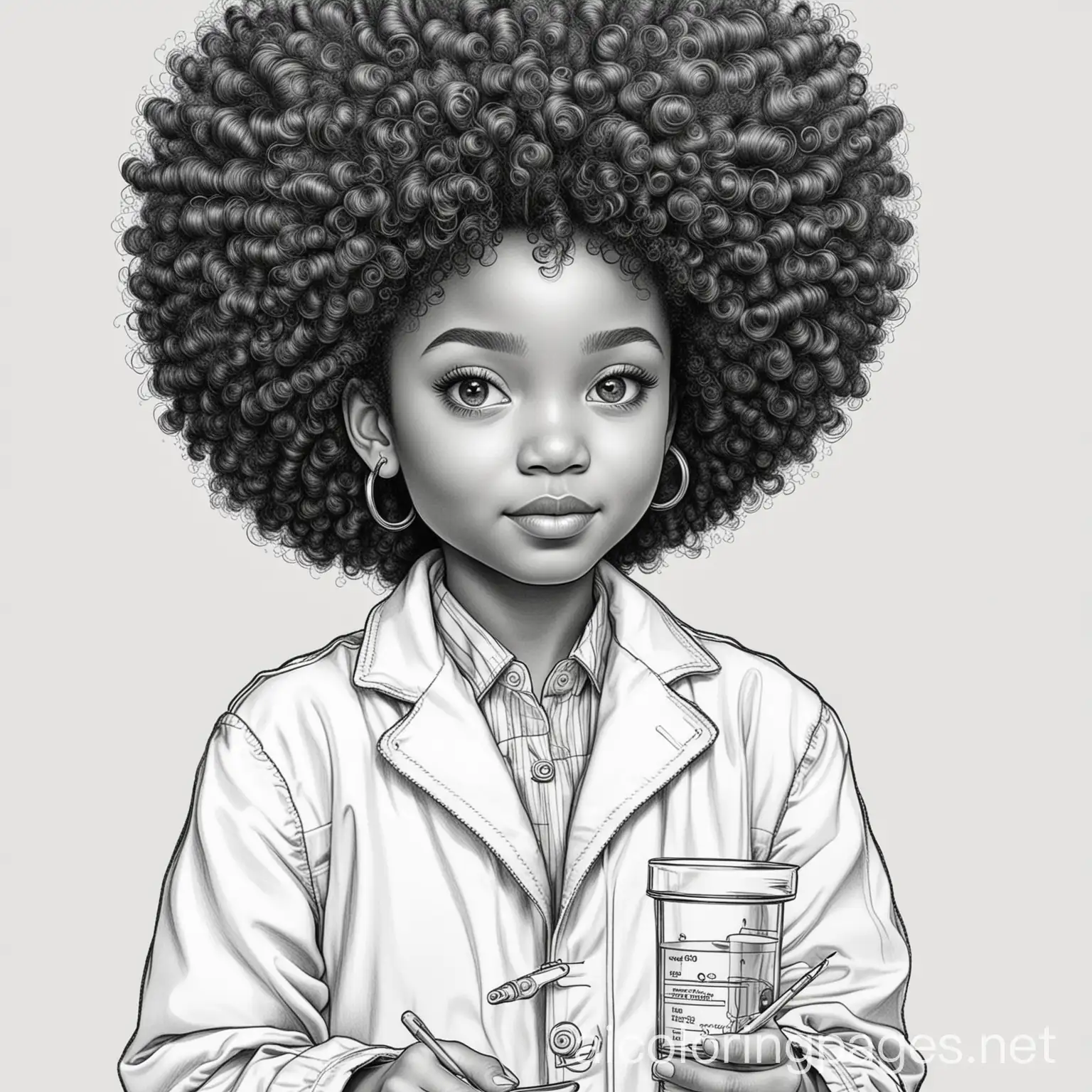 Young-Black-Girl-Scientist-in-Afro-Hair-and-Lab-Coat-Coloring-Page