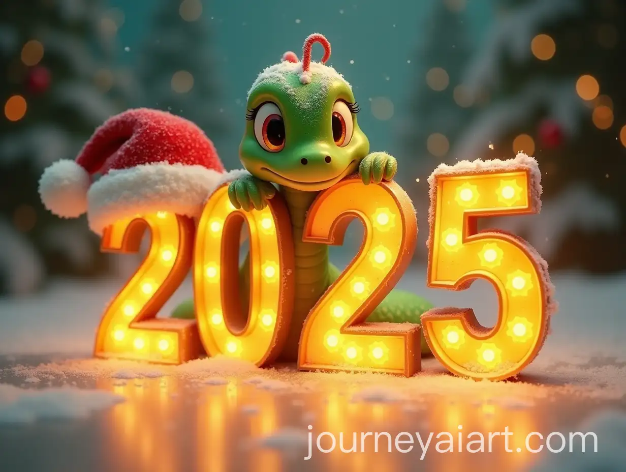 Cute-Cartoon-Green-Snake-in-Santa-Hat-with-Glowing-2025-Numbers