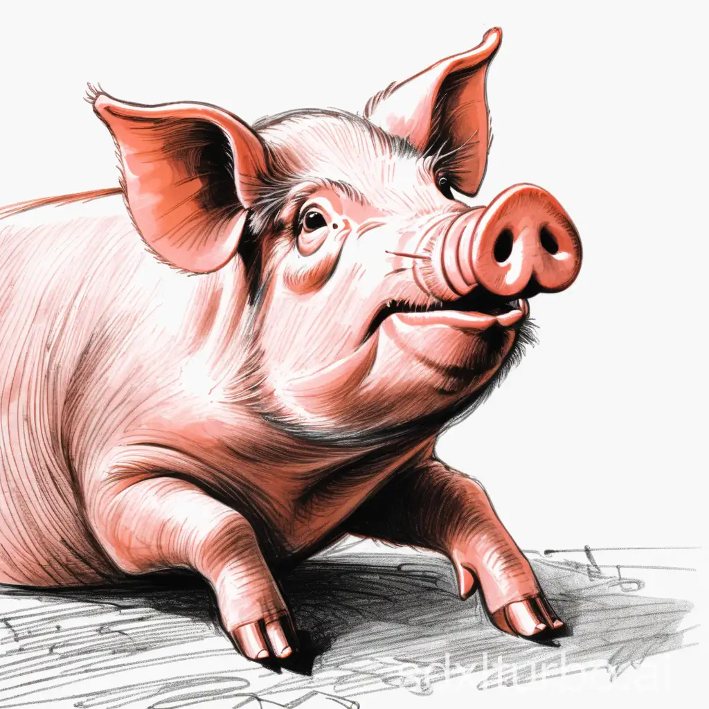 Pig-Sketch-Expressing-Eating-Out-of-Hand