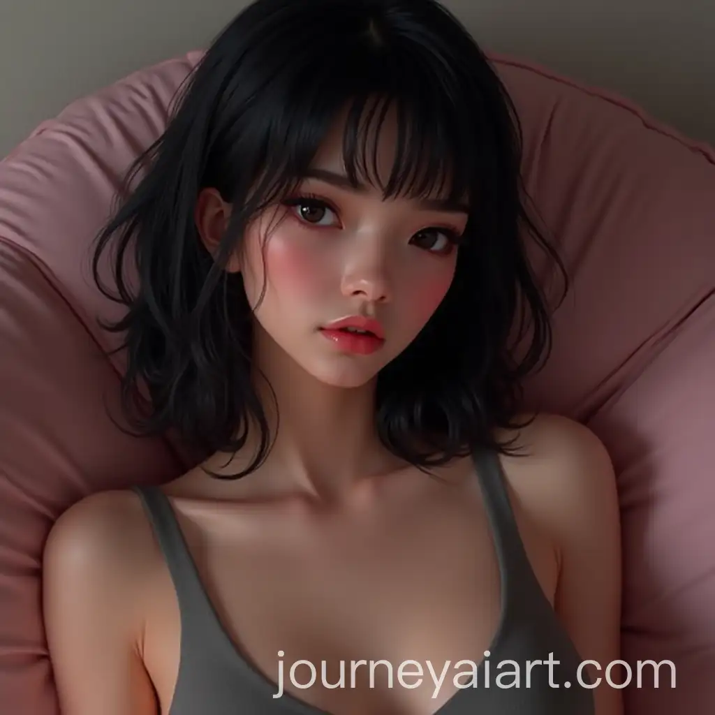 SemiRealistic-Digital-Portrait-of-a-Girl-with-Black-Hair-and-Pink-Lips