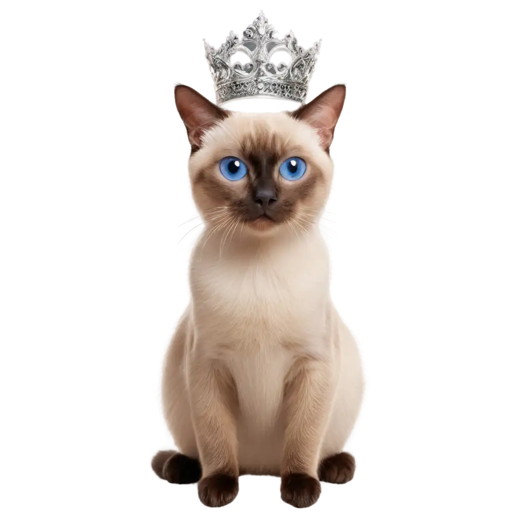 Cute-Siamese-Cat-Dressed-as-a-Queen-with-Silver-Tiara-PNG-Format-for-Clear-Transparent-Background-Image