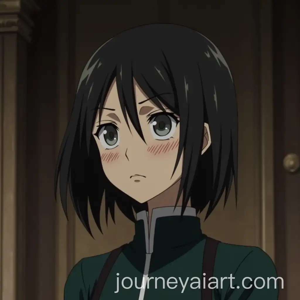 Woman-with-Black-Hair-and-Grey-Eyes-in-Dark-Green-Noble-Dress-at-Ballroom-in-Attack-on-Titan