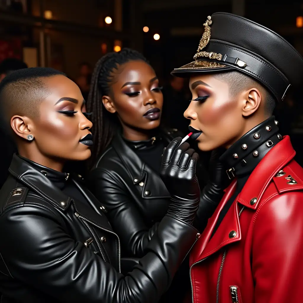 Black-Female-Makeup-Artists-Applying-Lipstick-to-Cynthia-Erivo-in-Edgy-Fashion-Attire